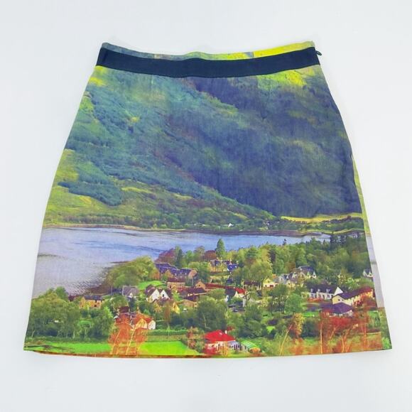 Anthropologie Meadow Rue River School A Line Pencil Skirt Vibrant Landscape 2 - Picture 2 of 6